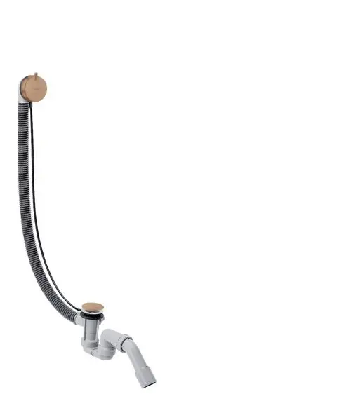 Ablaufsystem mit flexibler Schlauchverbindung, einem runden Überlaufdeckel und einem abgewinkelten Abflussrohr.
